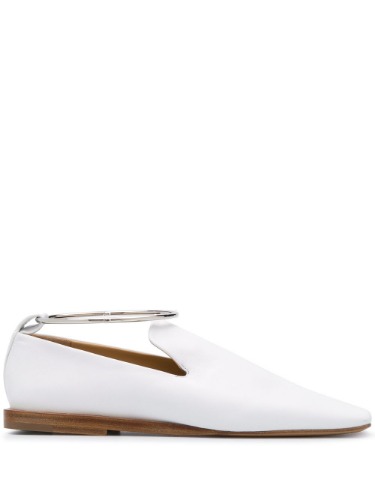JIL SANDER ANKLE CUFF SQUARE TOE LOAFERS WHITE