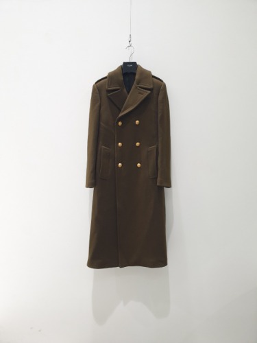 CELINE DOUBLE BREASTED MILITARY OVERCOAT IN WOOL ARMY GREEN