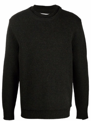 MAISON MARGIELA ELBOW-PATCH DISTRESSED WOOL SWEATER CHARCOAL GREY