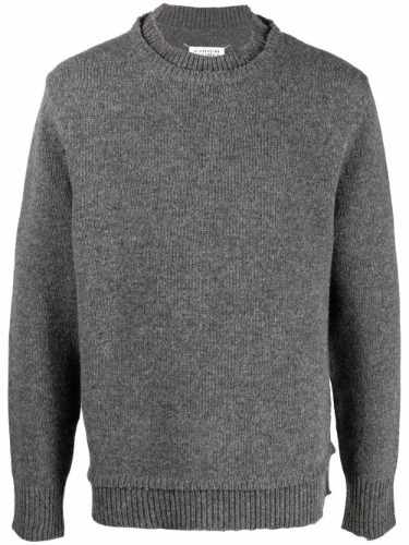 MAISON MARGIELA ELBOW-PATCH DISTRESSED WOOL SWEATER GREY