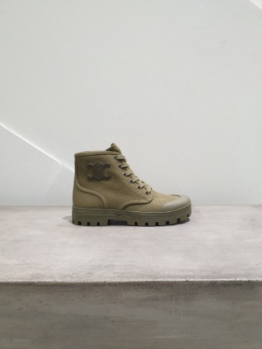 CELINE PATAPANS CANVAS LACE UP BOOTS ARMY GREEN