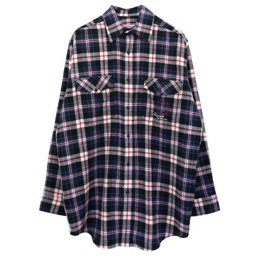 MARTINE ROSE RED &amp; NAVY CHECK FLANNEL OVERSHIRT