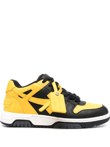 OFF-WHITE OOO OUT OF OFFICE CALF LEATHER SNEAKERS BLACK &amp; YELLOW