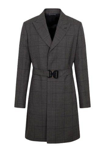 DIOR BUCKLE-BELTED HOUNDSTOOTH WOOL COAT