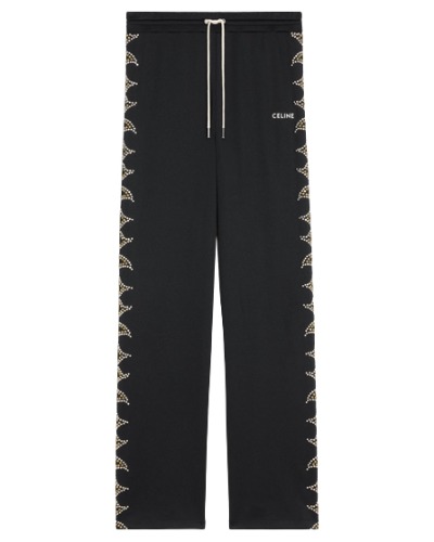 CELINE FLAME EMBROIDERED JERSEY TRACK PANTS