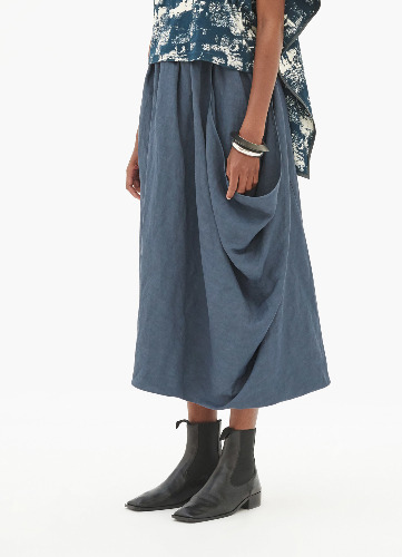 CELINE BY PHOEBE PHILO Draped skirt in soft viscose and linen canvas