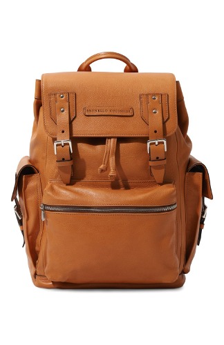 BRUNELLO CUCINELLI BUCKLED TAN LEATHER BACKPACK