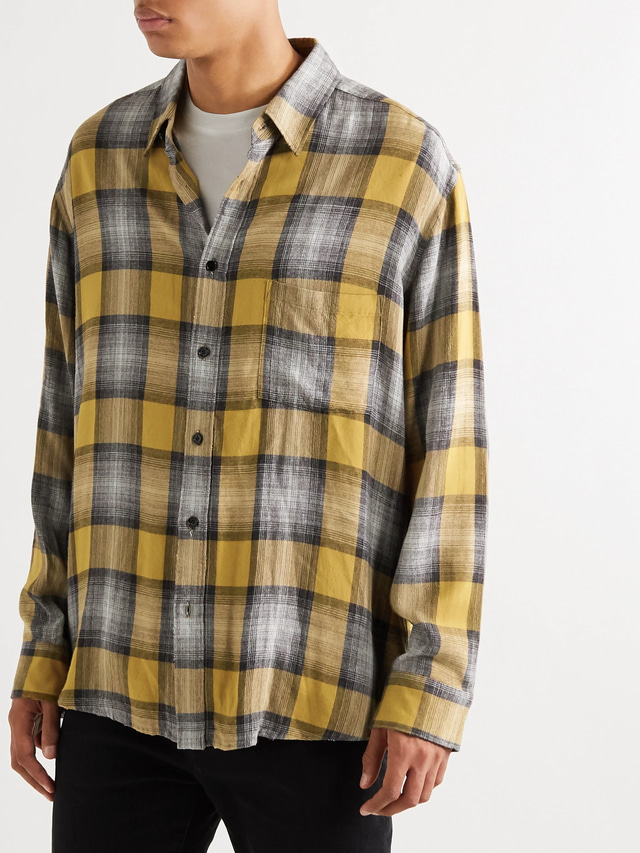 CELINE LOOSE SHIRT IN CHECKERED STRIPES YELLOW & BLUE - Maison D