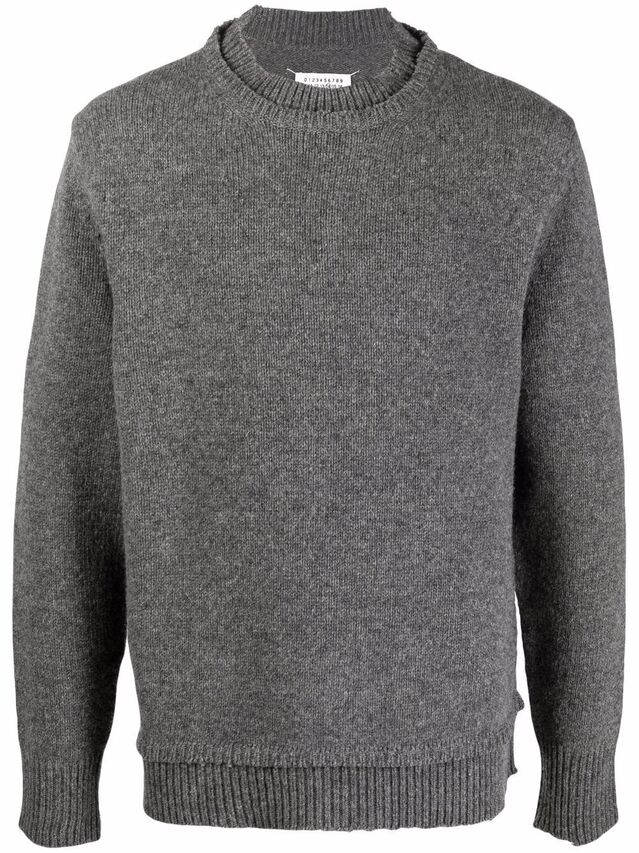MAISON MARGIELA ELBOW-PATCH DISTRESSED WOOL SWEATER GREY